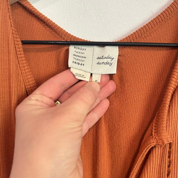 Anthropologie Saturday Sunday Ribbed Wide Leg Jumpsuit Orange Size M - Picture 8 of 9